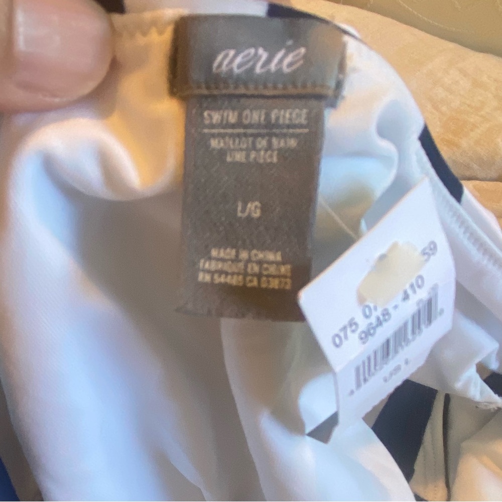 NWT Aerie One Piece Bathing Suit, Navy & White Stripes with cutout wholes Large - Picture 9 of 9
